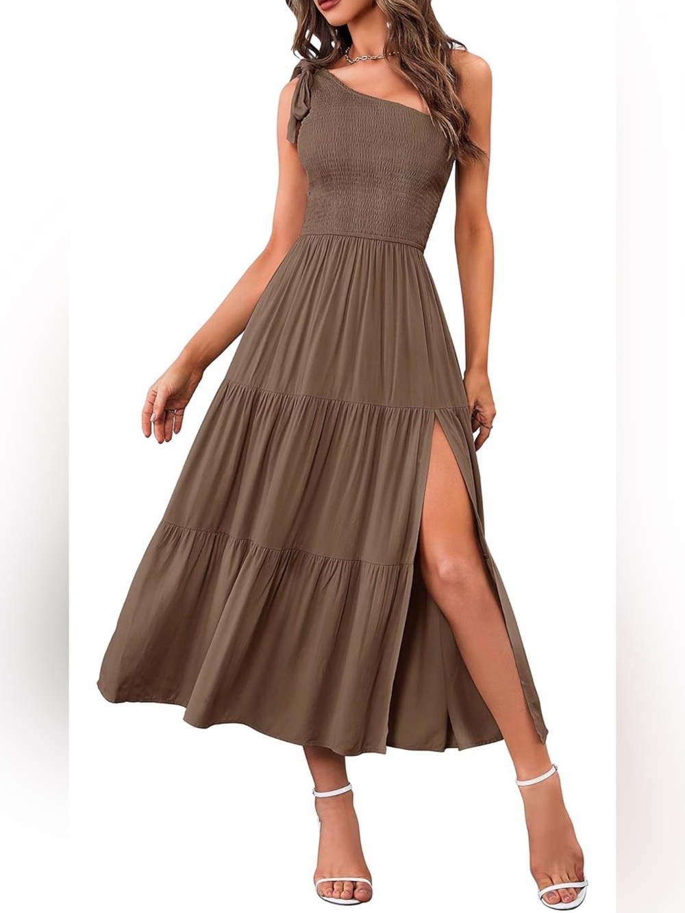 NWT Merokeety One-Shoulder Smocked Midi Dress | Feminine Summer Dress